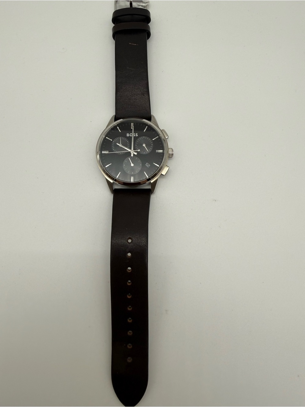 Boss Black Dial Watch with Black Leather Strap